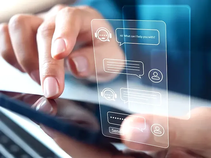 Hand tapping a virtual AI chatbot conversation